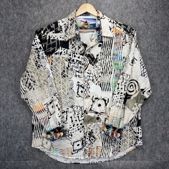 Robert Graham Shirt Men's Large Grass Skirt Surfing Devil Flip Cuff Abstract - Picture 2 of 11